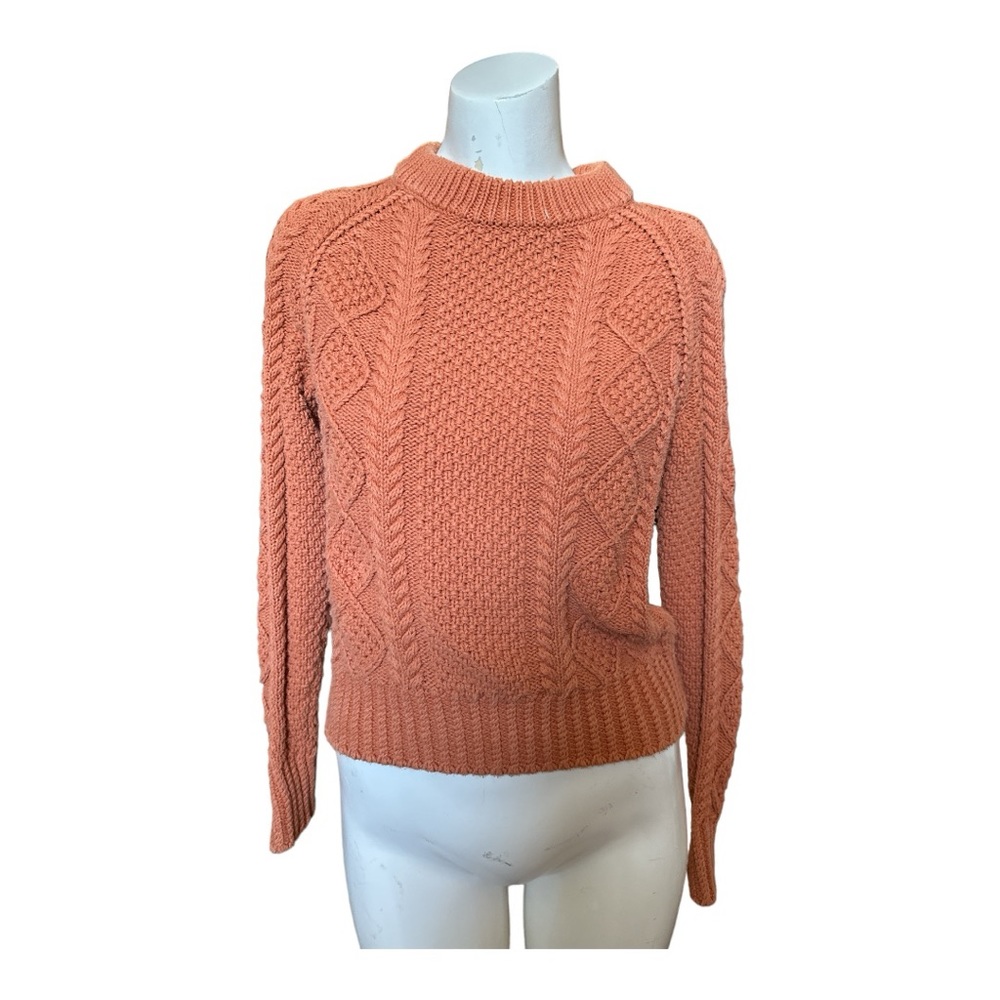 L.L. Bean Women's Cable Knit Crewneck Sweater in Coral